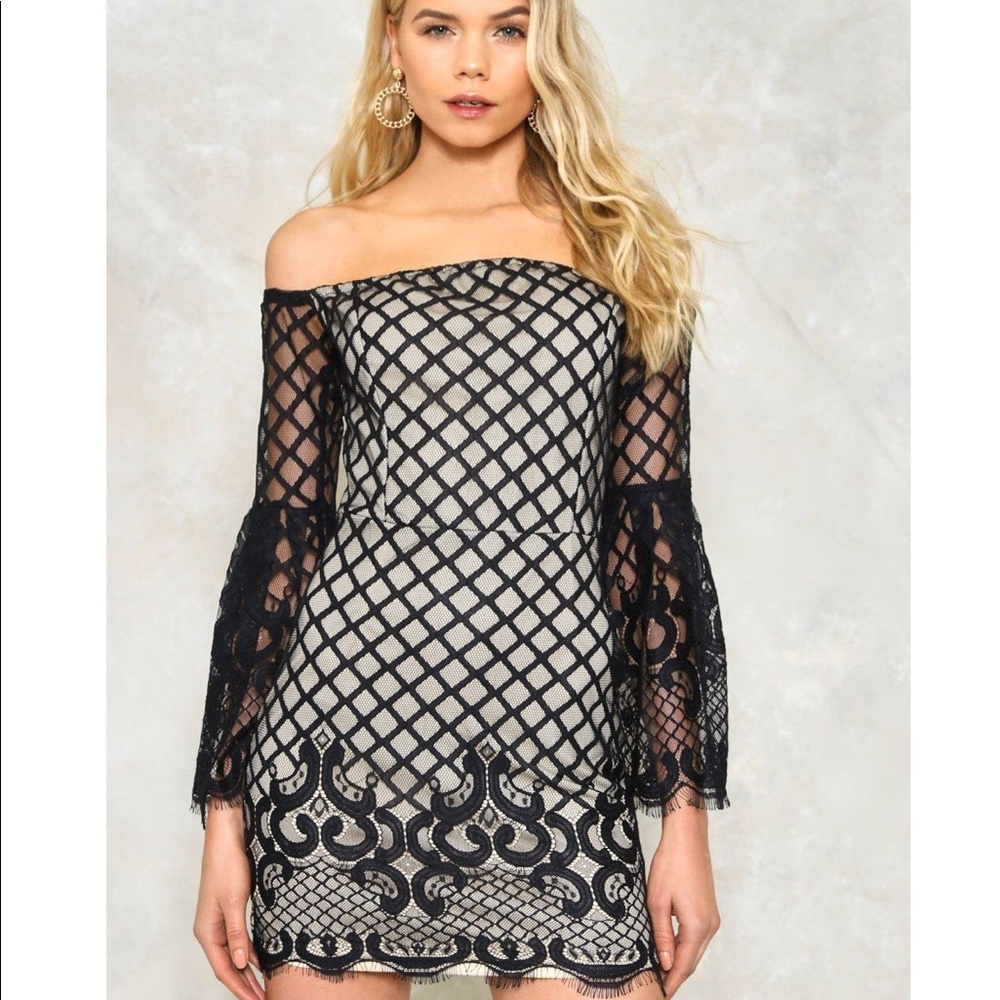 Beautiful lace mini dress/ off the shoulder.